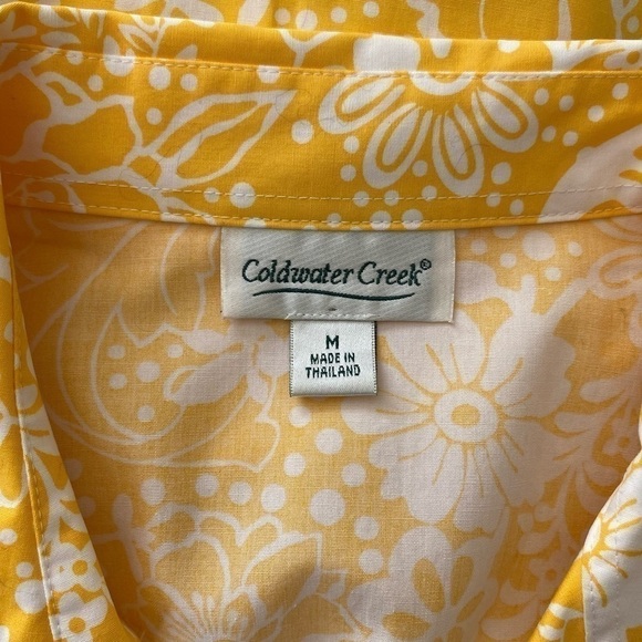 COLDWATER CREEK Top Button Up V Neck Collar Floral Yellow White Women Size M - Picture 10 of 12
